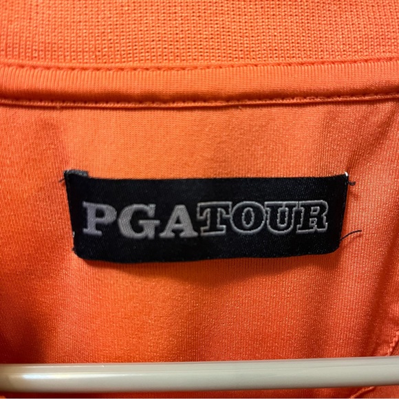 Men’s PGA Tour Golf Polo Stripe Orange Large - Picture 2 of 4